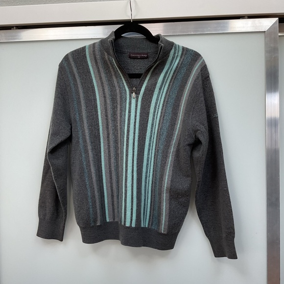 Countess Mara Vintage Gray and Blue Zip Up Sweater with Modern Design - Picture 1 of 7